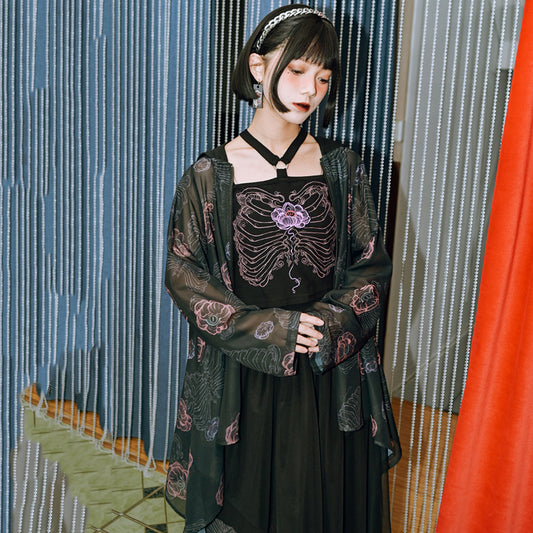 [Kogaisha---Flower Bone Series] ★Chinese-style outerwear★ Thin outerwear, sun protection, sheer, floral pattern, comes with hat