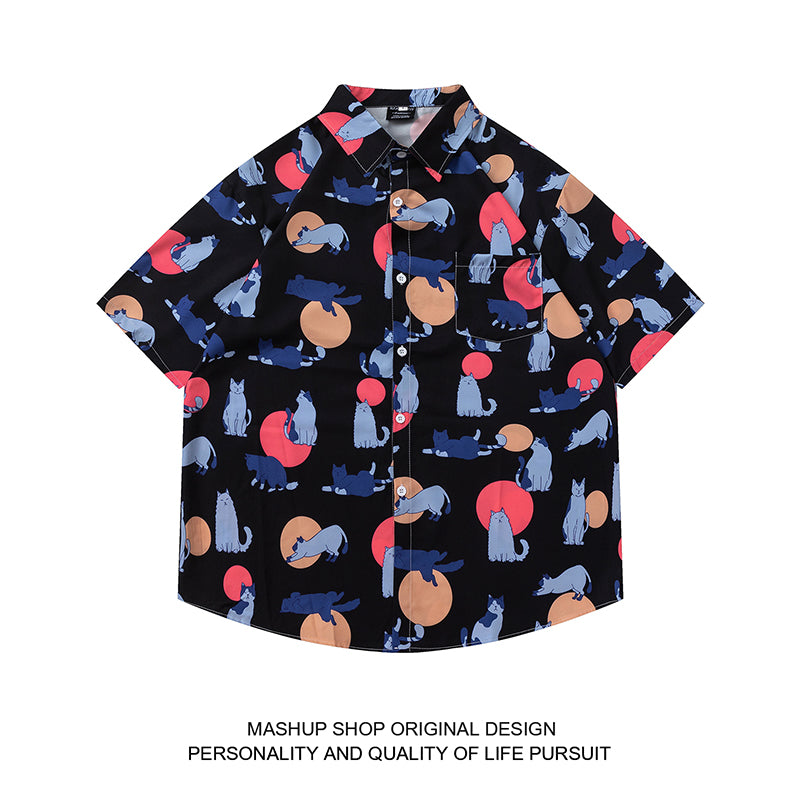 Very popular item [BEAT BOY series]★China style shirt★ Letter pattern Kanji short sleeve shirt Floral pattern shirt Print tops Unisex Men's ML XL 2XL