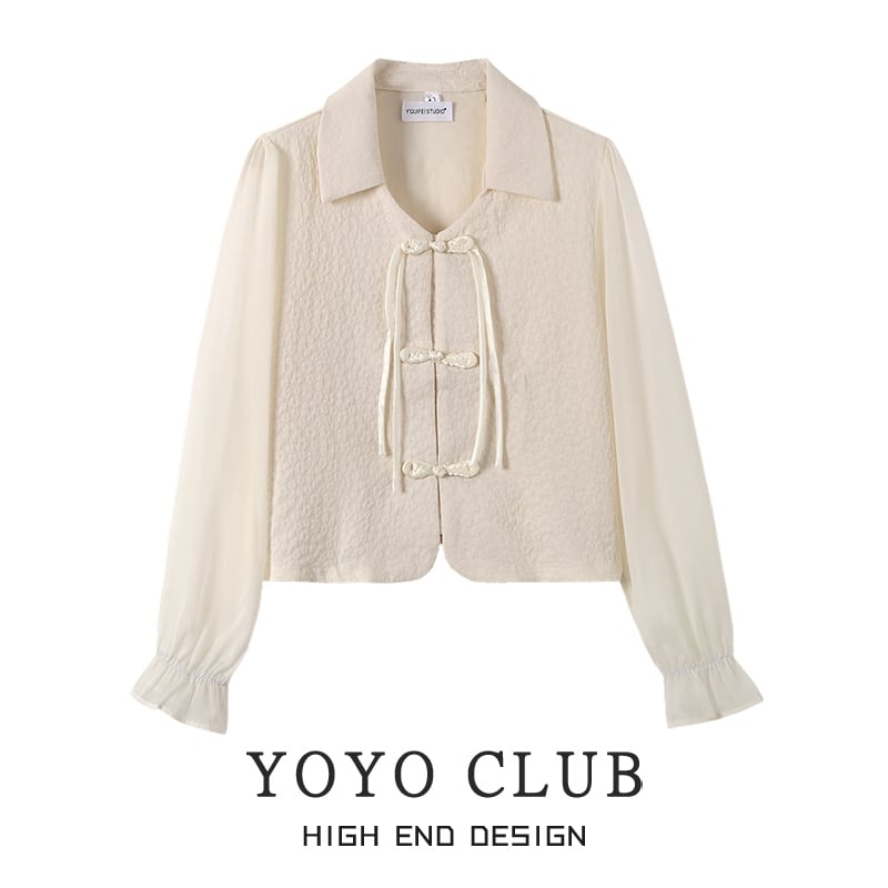 [YOYO CLUB Series]★China style tops★ 2color China style shirt China button Apricot White