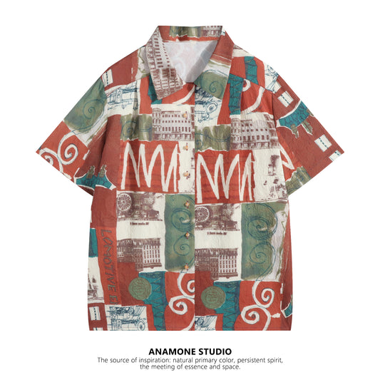 [ANAMONE STUDIO Series] ★Shirt★ Tops Short Sleeve Shirt SML Women's Summer Clothes Retro Red