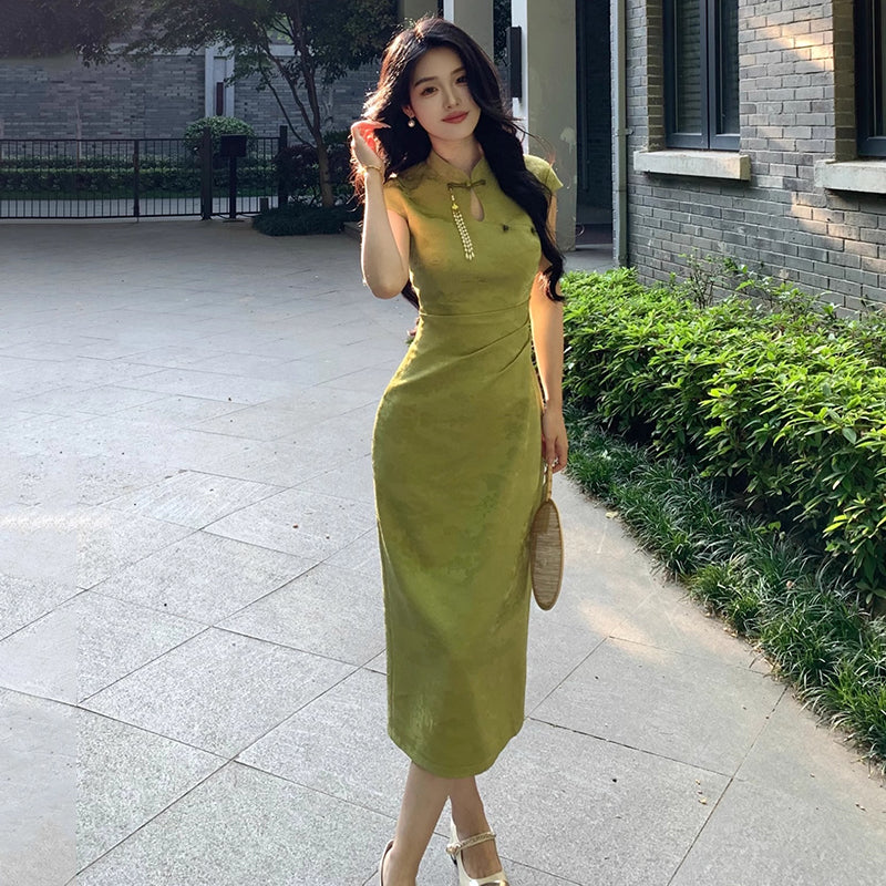 [XJJ Series] ★Chinese Dress★ Chinese-style dress, sexy, slimming, for women, improves your personality, green