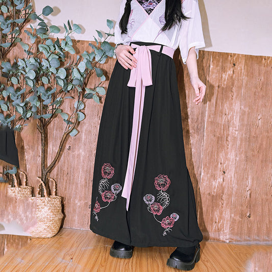 [Kokaisha Series] ★China style pants★ Chiffon gaucho pants Spring/Summer Loose Black Black SML XL