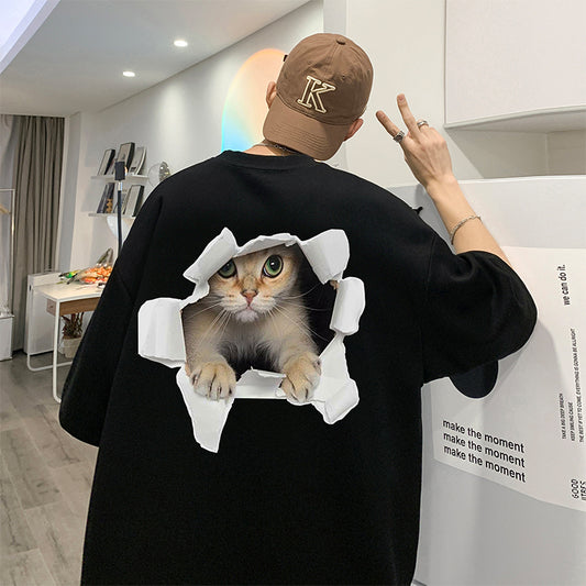 【NANSHIシリーズ】★Tシャツ★ 6color トップス 半袖 男女兼用 メンズ 大きいサイズ 猫 ねこ ネコ コットン