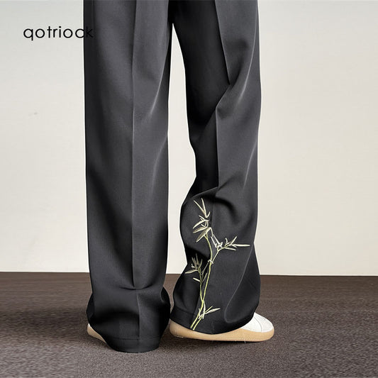 [Qotriock Series] ★Chinese-style pants★ Casual pants, trousers, bottoms, unisex, men's, large size, bamboo, black