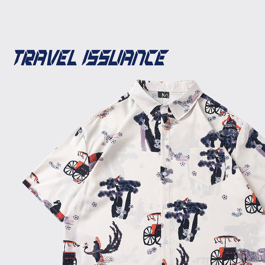 【TRAVEL ISSUANCEシリーズ】★チャイナ風トップス★ 半袖シャツ トップス 男女兼用 メンズ M L XL 2XL 夏服 合わせやすい 白