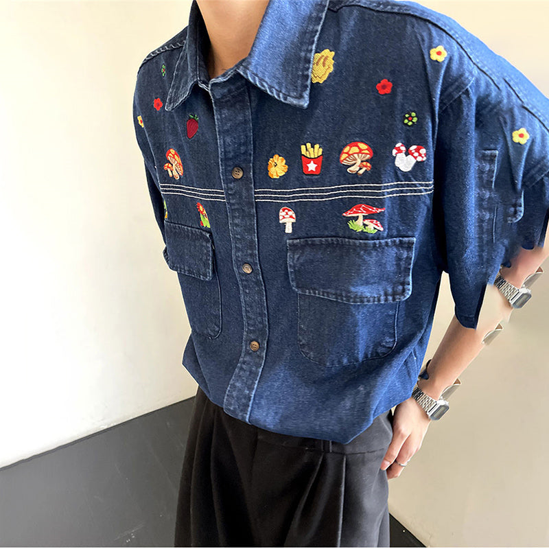 Very popular item [BEAT BOY series]★China style shirt★ Letter pattern Kanji short sleeve shirt Floral pattern shirt Print tops Unisex Men's ML XL 2XL