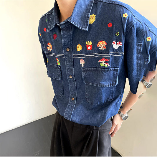 Very popular item [BEAT BOY series]★China style shirt★ Letter pattern Kanji short sleeve shirt Floral pattern shirt Print tops Unisex Men's ML XL 2XL