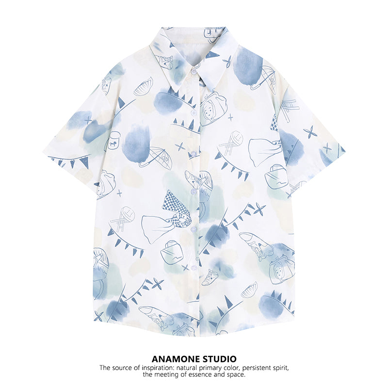 Very popular item [BEAT BOY series]★China style shirt★ Letter pattern Kanji short sleeve shirt Floral pattern shirt Print tops Unisex Men's ML XL 2XL