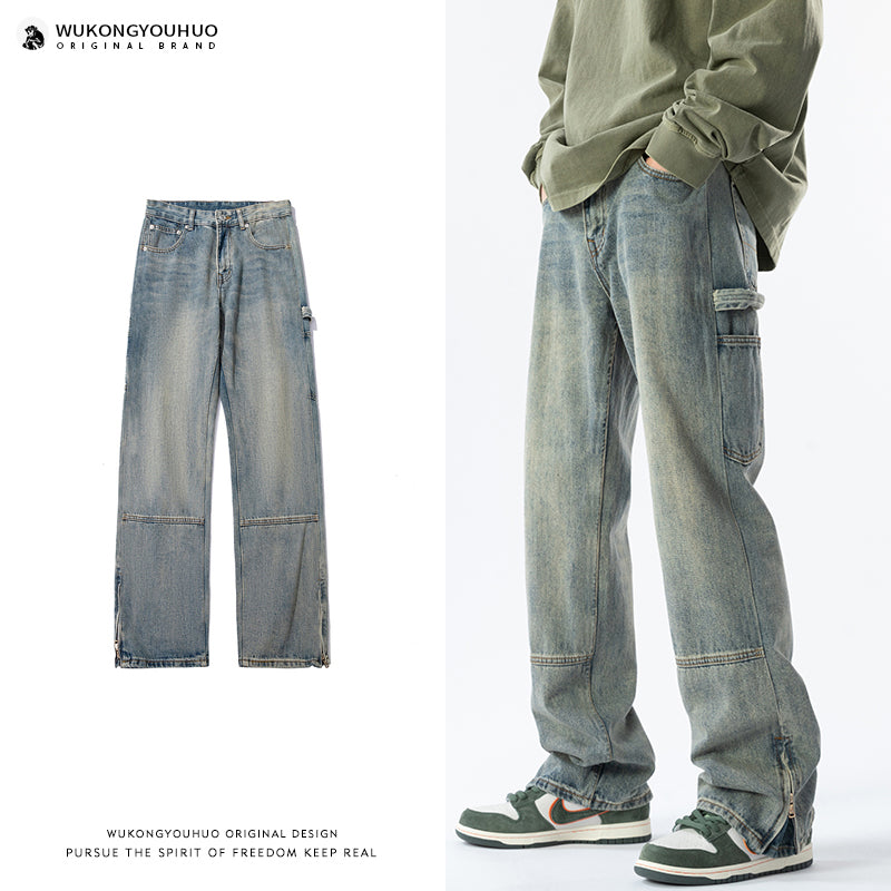 [V37 Series]★Pants★ 2color Denim Pants Bottoms Unisex Men's Simple Black Blue