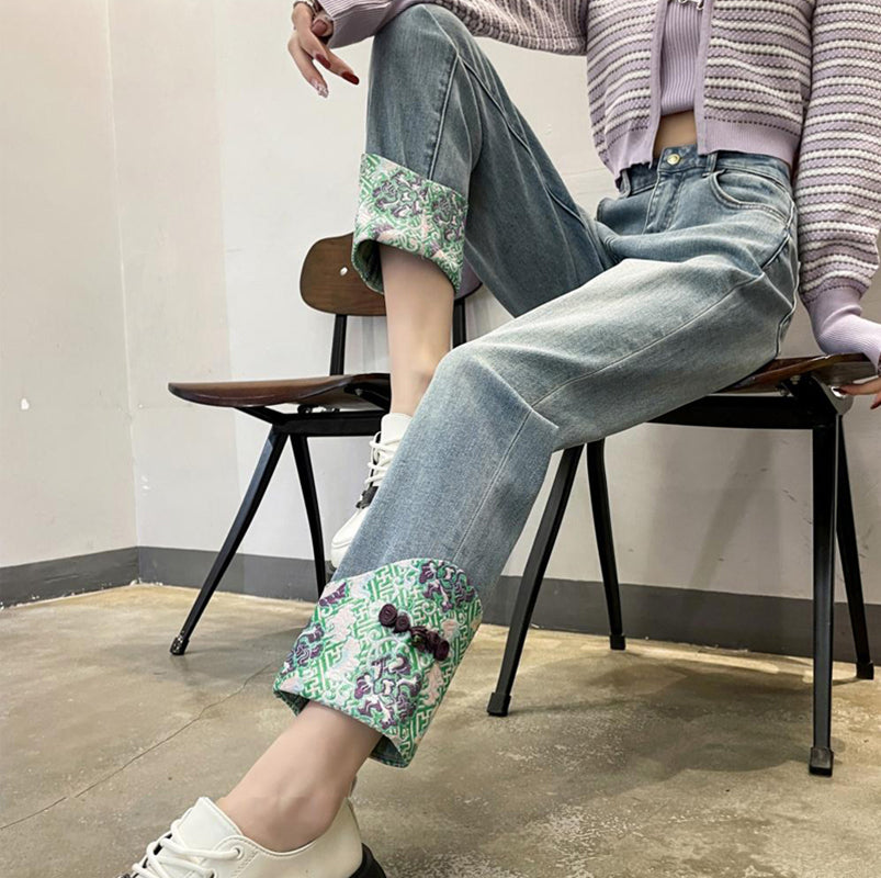 [HANMOYAN Series] ★Denim pants★ Pants Bottoms Butterfly Unique Women's Cute Easy to match