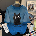 Gallery viewerに画像を読み込む, 【YINYAシリーズ】★Tシャツ★ トップス 半袖 レディース 猫 ねこ ネコ 猫柄 おしゃれ グラデーション ブルー 青い
