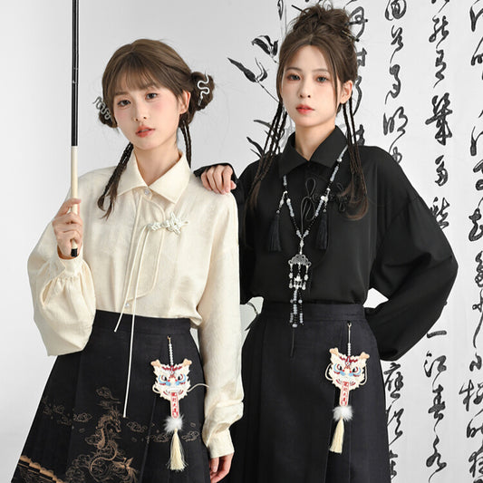 [Mori Onna Buraku Series] ★China Style Tops★ 2color Shirt Long Sleeve Original Women's Black Apricot