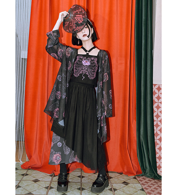 [Kogaisha---Flower Bone Series] ★Chinese-style outerwear★ Thin outerwear, sun protection, sheer, floral pattern, comes with hat