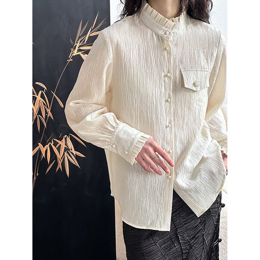 [Tachibana Series]★Shirt★ 2color Tops Long Sleeve Shirt Women's Temperament Enhancement Retro Stand Neck