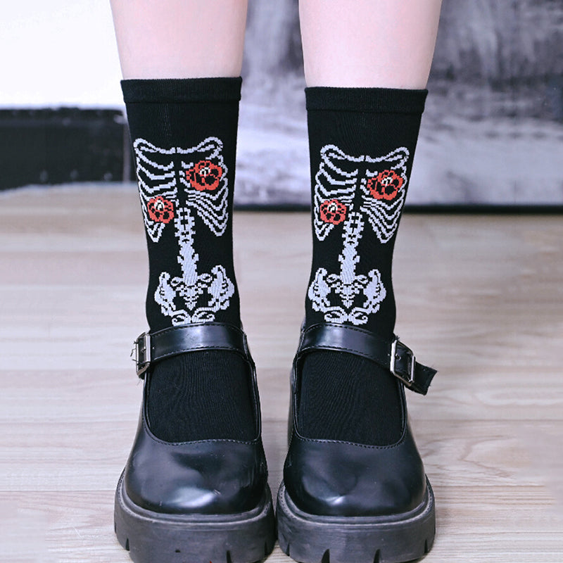 [Kogakusha---Flower Bone Series] ★Socks★ Chinese-style socks, cotton, butterfly print, easy to match, black