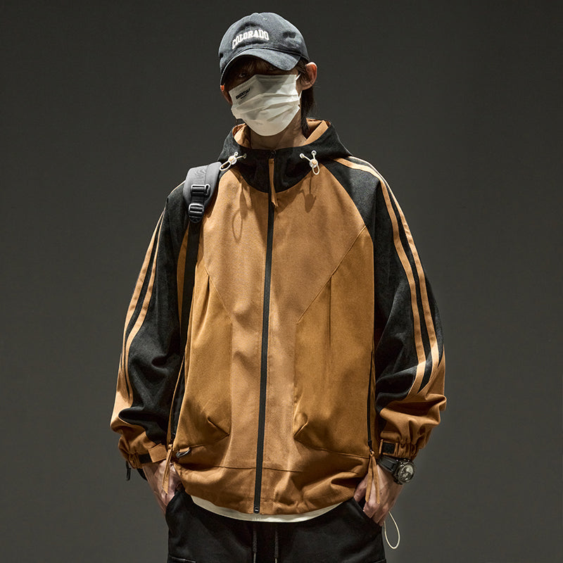 [ZHUOKAI Series] ★Jacket★ 2color outerwear, unisex, men's color scheme, hat included, vertical stripes, striped pattern