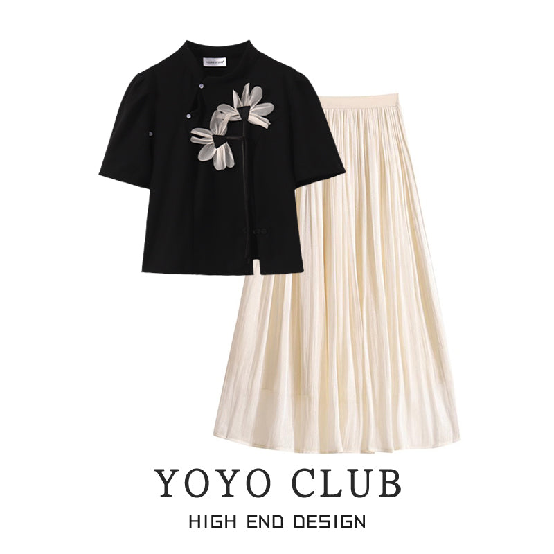 【YOYO CLUBB系列】★中式套裝，單品下單★ 上衣或裙子，花朵，提升氣質，可愛