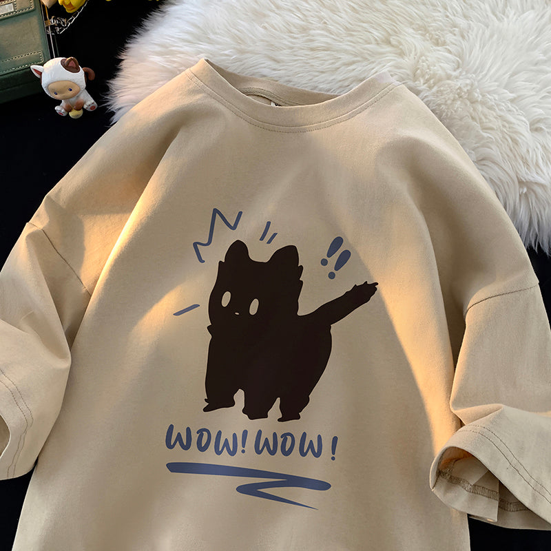 【KADISHOUシリーズ】★Tシャツ★ 5color トップス 半袖 男女兼用 メンズ 大きいサイズ 黒 白 赤 猫 ねこ ネコ 猫柄