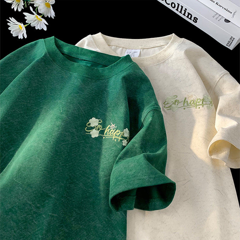 【高墣シリーズ】★Tシャツ★ 4color トップス 半袖 刺繍 花柄 男女兼用 メンズ カジュアル 合わせやすい おしゃれ