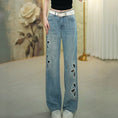 Load image into Gallery viewer, [OURI Series] ★Denim pants★ Trousers Bottoms Floral pattern Casual Easy to match Ladies Fashionable
