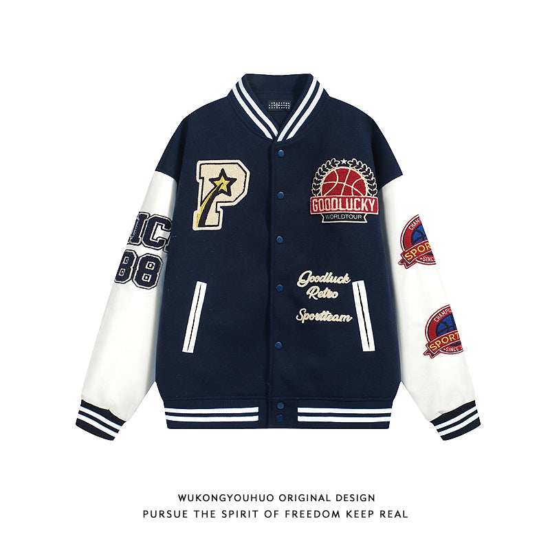 [Satoru Series]★Jacket★ Stadium jacket outerwear, unisex, men's, navy, stylish, easy to match