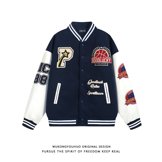 [Satoru Series]★Jacket★ Stadium jacket outerwear, unisex, men's, navy, stylish, easy to match