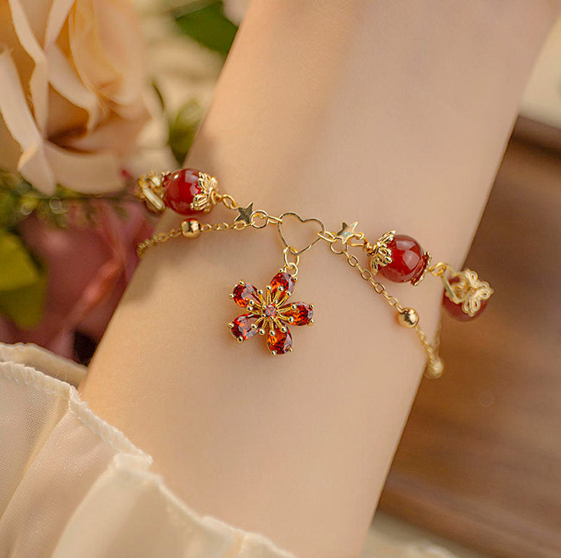 [GULIYA Series]★China Style Bracelet★ Bracelet Accessory Women's Bamboo Fringe Flower Improves Temperament Green