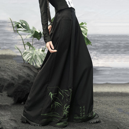 [Big Blue Dragon Series]★China style trousers★Bottoms Gaucho pants Loose Casual Black Black