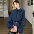 Load image into Gallery viewer, [YIHAO Series]★Shirt★ Tops Long Sleeve Shirt Women's Ribbon Denim Jeans Blue Blue
