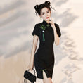 Load image into Gallery viewer, [HANYUNSHI series]★China dress★ Chinese style dress, short sleeves, short length, black, black
