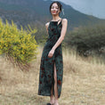 Load image into Gallery viewer, [Daiseiryuu 4 Series] ★Chinese-style dress★ Tie-dyed dress, slimming, Chinese clothing, slit, green
