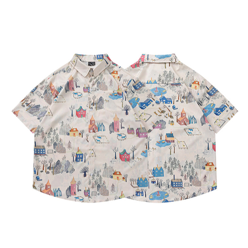 Very popular item [BEAT BOY series]★China style shirt★ Letter pattern Kanji short sleeve shirt Floral pattern shirt Print tops Unisex Men's ML XL 2XL