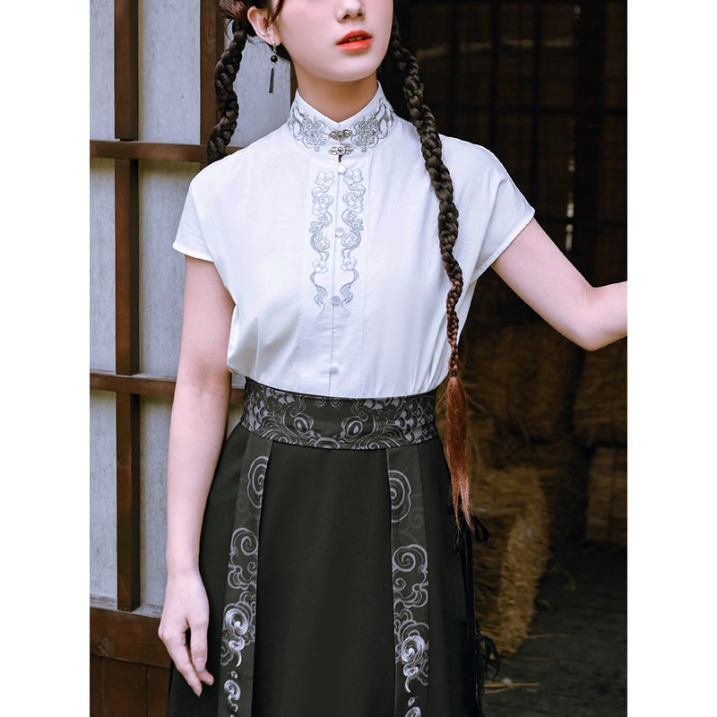 [Kokaisha---Dragon Series] ★Chinese-style tops★ 2 colors Shirt Short sleeve Unique Original Summer clothes Black White