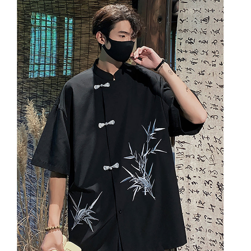 [KADISHOU series] ★Chinese style shirt★ 2 colors Tops Short sleeve shirt Unisex Men's Large size Black Beige