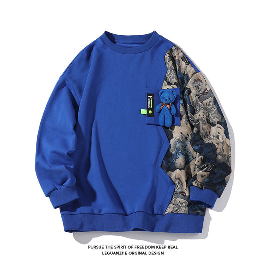 [BIGEMAN Series] ★Tops★ 2color Sweatshirt Unisex Men's Large Size Bear Bear Blue