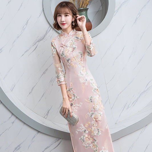 [HONGSHE Series] ★Chinese Dress★ Lace Chinese-style dress, switching, slimming, party