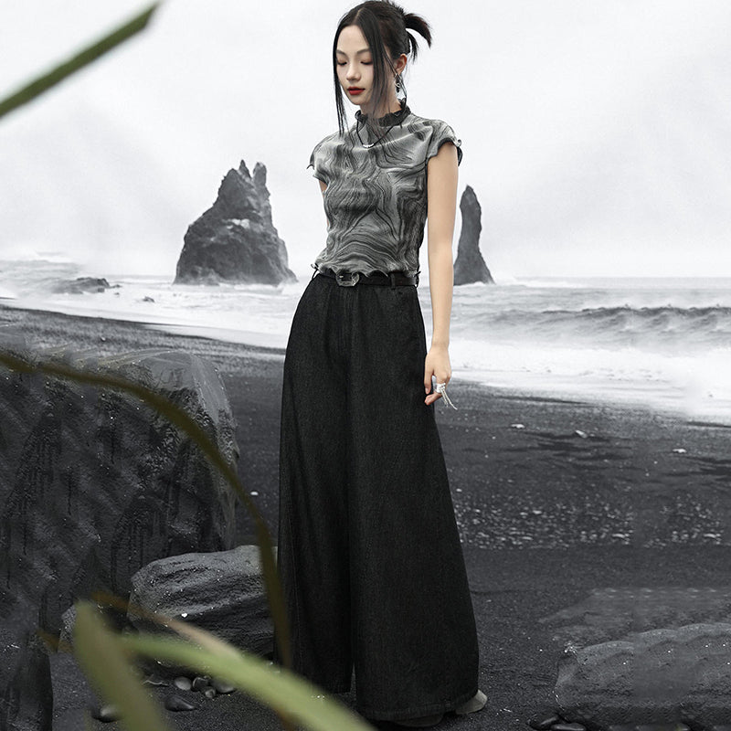 [Big Blue Dragon Series]★China style trousers★Bottoms Gaucho pants Loose Casual Black Black