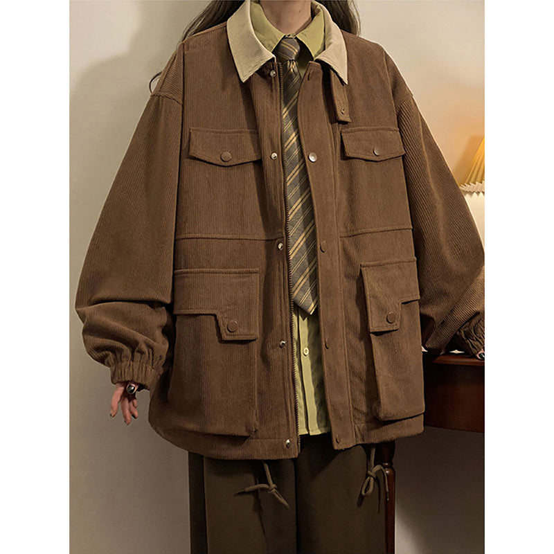 [SENSU Series]★Jacket★ 3color outerwear unisex men's corduroy green beige coffee color