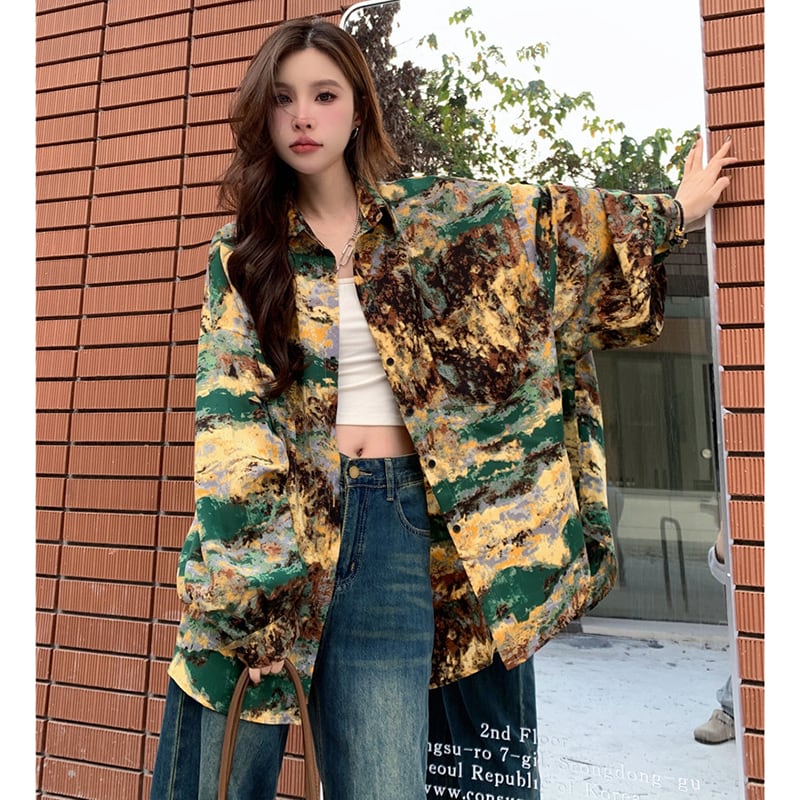 [XIAOXIN Series]★Shirt★ Long Sleeve Shirt Tops Women's Fashion Print Retro