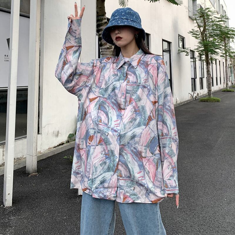 [GANGFENG Series]★Shirt★ Tops, long sleeve shirt, unisex, men's, colorful, graffiti, Harajuku style, casual