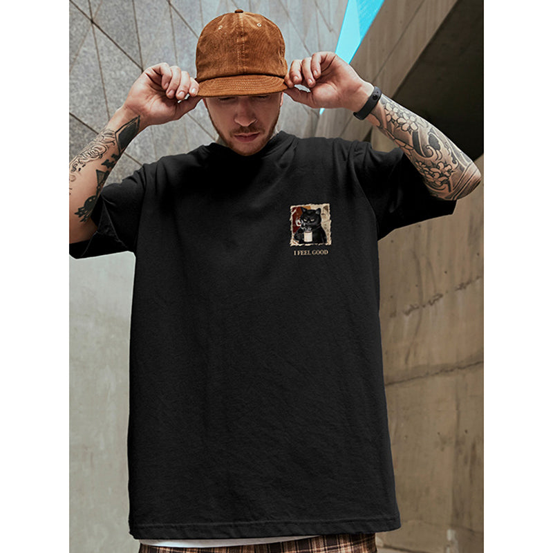 [MOYAN Series]★T-shirt★ 3color Tops Cat Unisex Men's Large Size Black White Coffee Color