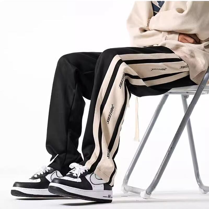 [PPG Series]★Casual Pants★ 3color Suede Bottoms Pants Unisex Men's Vertical Striped Striped Pattern Black Beige Green