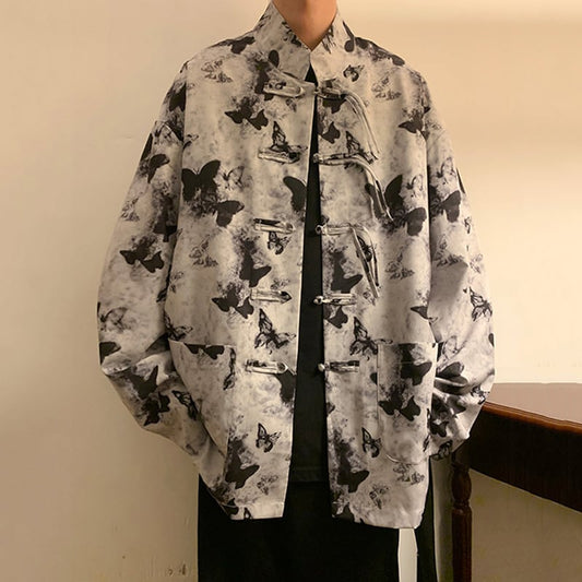 [PPG Series]★China style shirt★ 2color tops long sleeve shirt ink pattern butterfly unisex men's large size