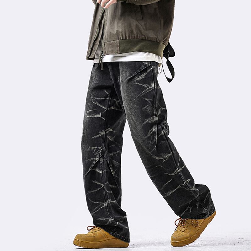 [DUFENG Series]★Denim Pants★ 2color Pants Bottoms Unisex Men's Black Blue Stylish