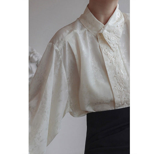 [YOUKA series] ★Chinese style shirt★ Tops, long sleeve shirt, embroidery, Chinese clothes, easy to match with design.