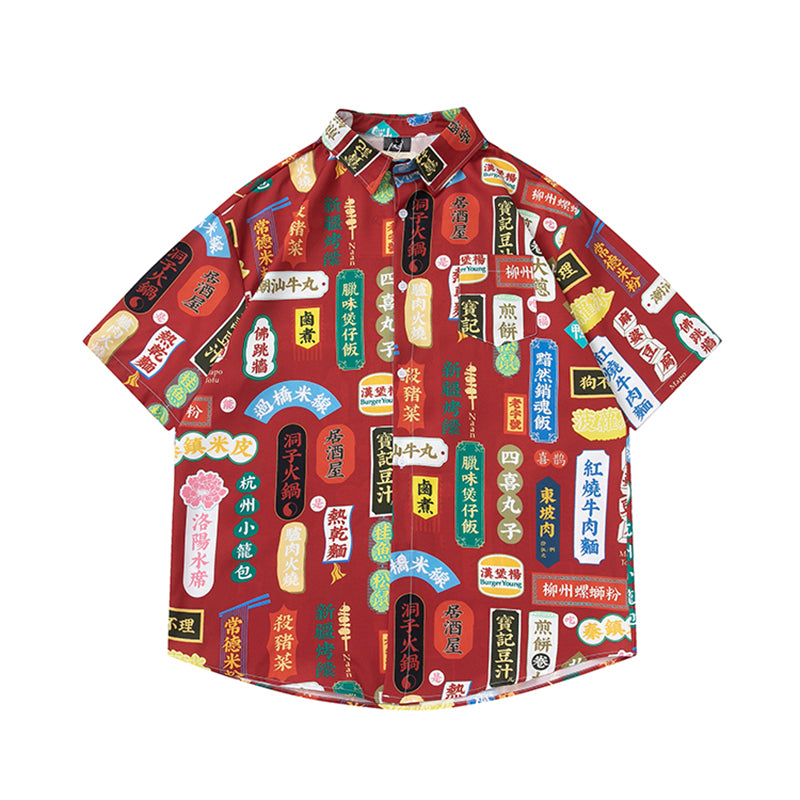 [TRAVEL ISSUANCE Series]★Shirt★ Print Unisex Chinese Letters Red Red Loose ML XL 2XL