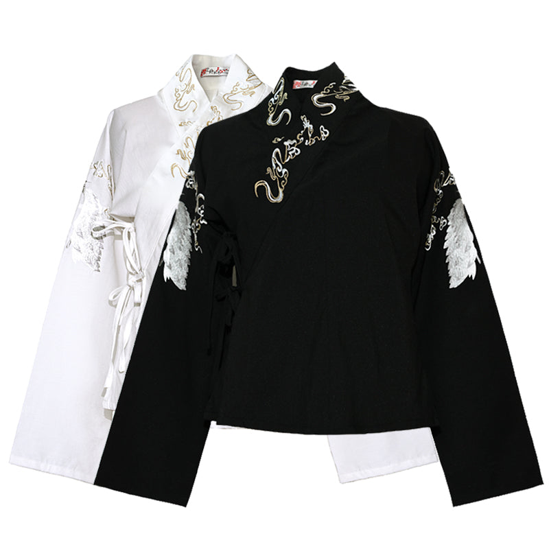 [Viscount Autumn Color --- Crane Bone Series] ★China style tops★ 2color shirt long sleeve shirt ladies V neck embroidery Hanfu tops