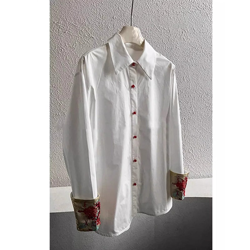 [XINJIAOQING Series]★China Style Shirt★ Embroidery Long Sleeve Shirt Tops Unisex Men's White White