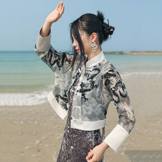 [Daiseiryuu 4 Series] ★Chinese-style tops★ Outerwear, shirts, long-sleeved shirts, sun protection, Chinese clothing, gray