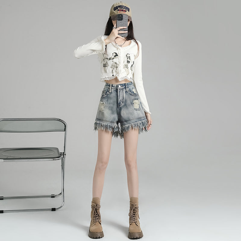 [Flower Series] ★Shorts★ Shorts Pants Denim 2color Easy to match Summer SML Blue Black